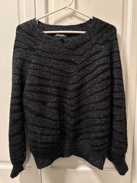 Express Sweaters - Express Black Metallic Chevron Knit Sweater Women’s S Sparkle Pullover